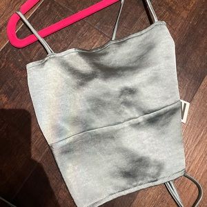 Silver blue silk crop with cute open back